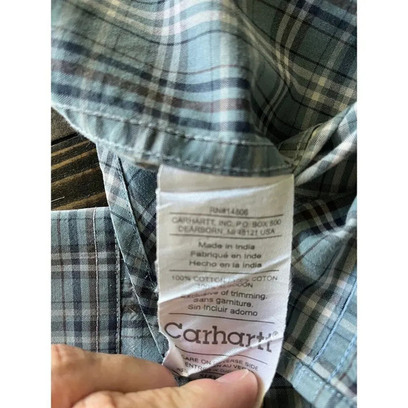 Carhartt 100% Cotton Button Down Men’s Medium Blue Brown Country Western Aztec - Picture 5 of 10